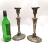 Pair of antique silver plated candlesticks (31cm high) with fluted detail ~ losses to the plating