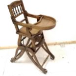 Antique metamorphic childs high chair / walker with cast iron fittings - 96cm high x 35cm wide ~ old
