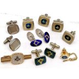Qty of masonic cufflinks & tie slide etc inc 2 pairs in silver (1 with blue enamel)
