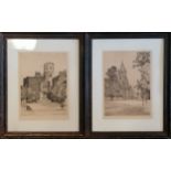 2 x framed engravings by Edward Burrow ~ The masters house & the chapel, Rugby - frame 41cm x 32.5cm
