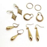 5 x pairs of 9ct gold (some unmarked) earrings - 5.1g & longest 2.8cm drop