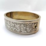 Sterling silver marked gilt bangle with engraved detail to front - 5.5cm internal & 18.7g ~ no