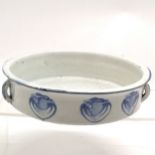 Blue and White Oriental dish with phoenix decoration signed and inscribed 19cm diameter - firing