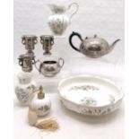 Aynsley Wild Tudor water jug and basin set, Vase and matching scent, t/w Sheffield silver plated