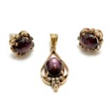 14ct hallmarked gold star ruby & diamond set pendant (3cm drop) + (hallmarked) matching earrings -