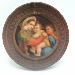 Firenze / Florentine porcelain circular plaque hand painted with 'Madonna della Seggiola' after