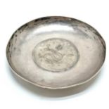 Silver dish inset with Chinese coin - 8.4cm diameter & 67g and has some wear