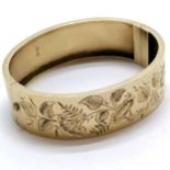 Antique 1884 silver gilt bangle with engraved detail to front - 5.5cm internal diameter & 20g