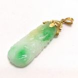 Chinese high carat gold (marked 850) mounted hand carved jade pendant - 4.8cm drop