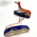 Pair of Staffordshire pottery greyhound inkwell figures - 14cm high x 17cm across ~ no obvious