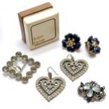 Unusual heart shaped earrings (4.5cm drop) t/w pair of clip on earrings in a Ken Lane box, paste