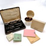 Deakin & Francis silver mounted manicure set (missing 1 reticule), Volupte pink cigarette case in