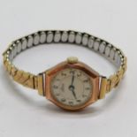 9ct gold cased ladies Albion wristwatch (for spares / repairs) with stretchy gold plated
