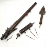 Tribal blowpipe (74cm) in the form of a dragon in stained bone with 3 original darts