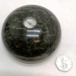 Serpentine stone deskweight with compass detail - 9.5cm diameter & glass a/f