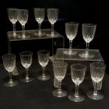 Set of 12 x antique wine glasses with facet cut stems with dimpled bowls - 14.5cm high x 6.2cm