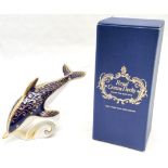 Royal Crown Derby Dolphin paperweight, with silver stopper, in good condition with original box,