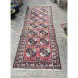 Antique geometric patterned rug / runner with 14 medallion detail - 110cm x 310cm and has obvious