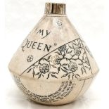 Antique stoneware 'My Queen' Whisky jug by Port Dundas Glasgow pottery Co - 17cm high & the neck has