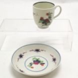 18th century Worcester cup and saucer with Imari coloured pattern - saucer 12.5cm diameter & no