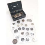 Cash tin containing qty of coins from 1789+ inc some silver