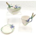 Franz Porcelain Bluebird & Iris bowl, 13.5 cm diameter, 12 cm high, t/w Blue bird cup and saucer,