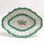 Antique English oval lobed dish with unusual green dragontooth detail - 29.5cm x 22.5cm & slight a/f