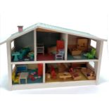 1960's vintage wooden dolls house with selection of interiors inc Bambola - 72cm across x 46cm