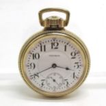 Waltham pocket watch in a Keystone 14ct gold filled case - 48mm case with enamel dial ~ not