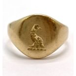 Antique unmarked gold (touch tests as 18ct) seal signet ring (a/f) - 4.6g