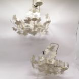 Pair of shabby chic cream painted electric light fittings - 72cm drop