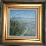 Small framed oil of sheep on the marsh near Rye signed P.Jay - frame 24cm x 24cm