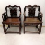 Pair of antique Qing Chinese throne chairs in Chinese hardwood 1 PARTLY DISASSEMBLED