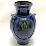Branham pottery blue glazed commemorative vase with 3 decorated panels, 1 dated 1928/1929, Exeter