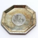 Chinese octagonal dish set with 1909 Trade dollar - 9cm across & 74g