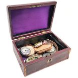 Vintage jewellery box containing mechanical wristwatches & pocket watches - for spares / repairs