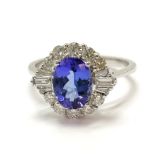 18ct marked white gold tanzanite & diamond cluster ring - size N½ & 3.5g total weight with WGI