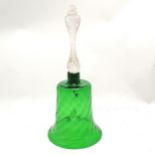 Green glass bell with white glass twist handle - 30cm high