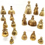 18 x brass lady table bells - tallest 12cm and 3 small bells lack clappers