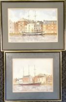 2 x framed (1 without glass) watercolour paintings of Weymouth harbour by G A Wickham ~ largest