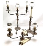 Pair of antique 3 branch silver plated candelabrum which convert to 2 candlesticks - 47cm high t/w 6