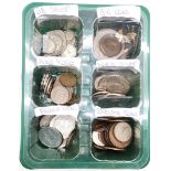 Qty of coins sorted into GB silver / GB coins / Hong Kong / World silver (inc thaler) / French /