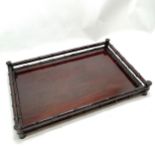 Oriental Chinese hardwood tray with faux bamboo gallery with silver wire decoration - 50cm x