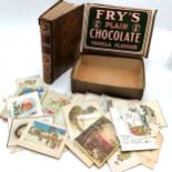 Fry's chocolate box (22cm x 16cm x 6cm) containing qty of greetings cards t/w book 'Conquest of