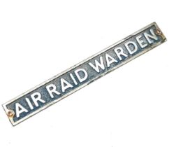 WWII Air Raid Warden chromed metal door plaque - 22.5cm x 3cm