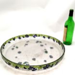 Large antique Arts & Crafts glass dish with floral enamel decoration - 45cm diameter and has signs