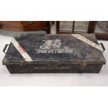 WWII black military trunk Sqd Ldr C A A Davis with brass clasps - 105cm x 42cm x 26cm high ~ in used