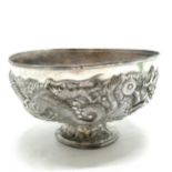 Antique Oriental heavy (2.8kgs) antimony bowl with dragon detail - 22cm diameter x 14cm high and has