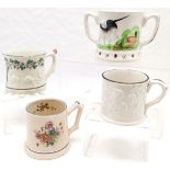 Staffordshire 2 handled cider frog mug, a/f t/w 3 assorted cider mugs all with frogs inside, all a/