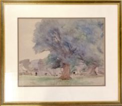 Framed signed watercolour painting of a Yorkshire village - frame 55cm x 63cm